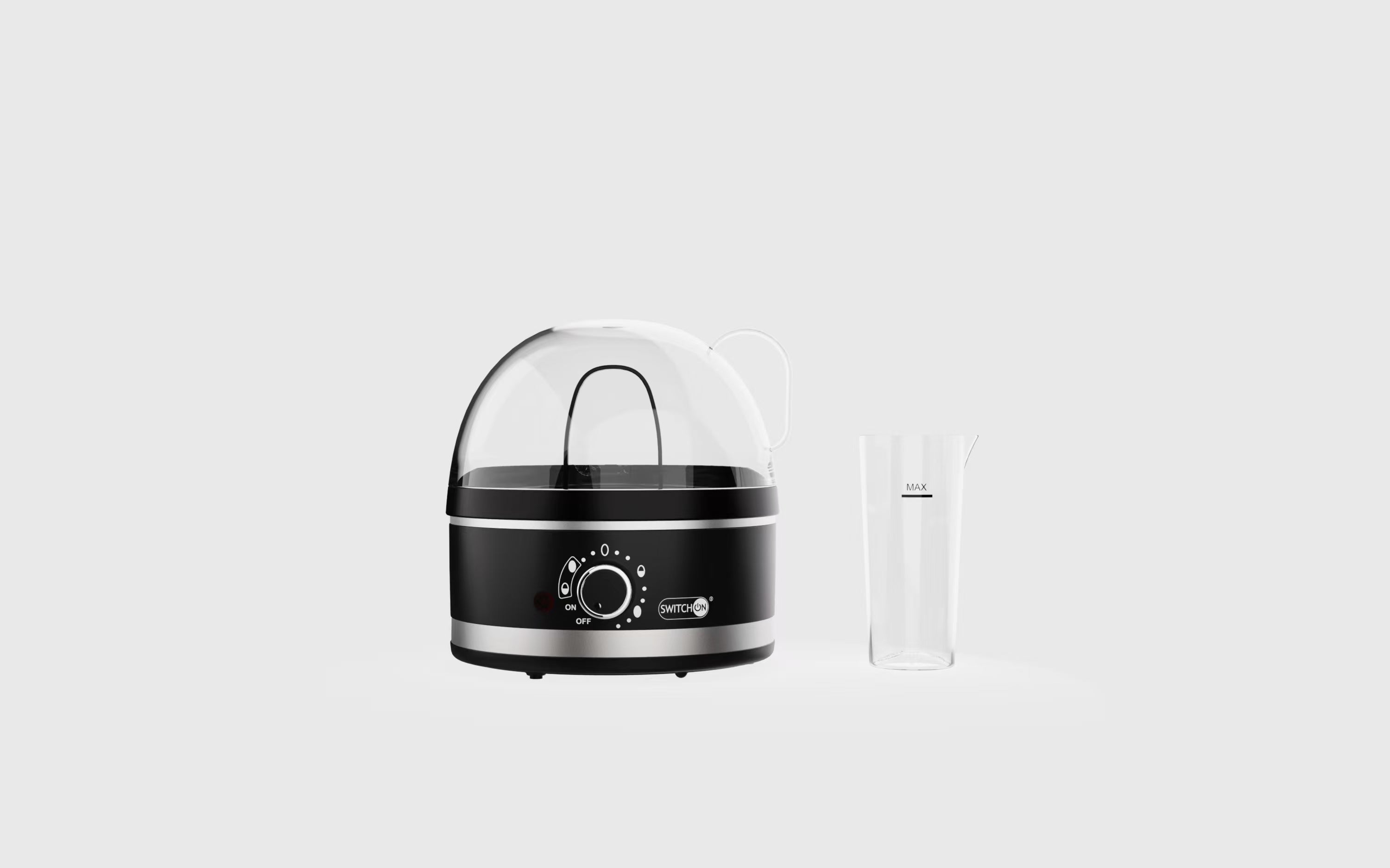 Black kitchen appliance with a clear dome on a white background
