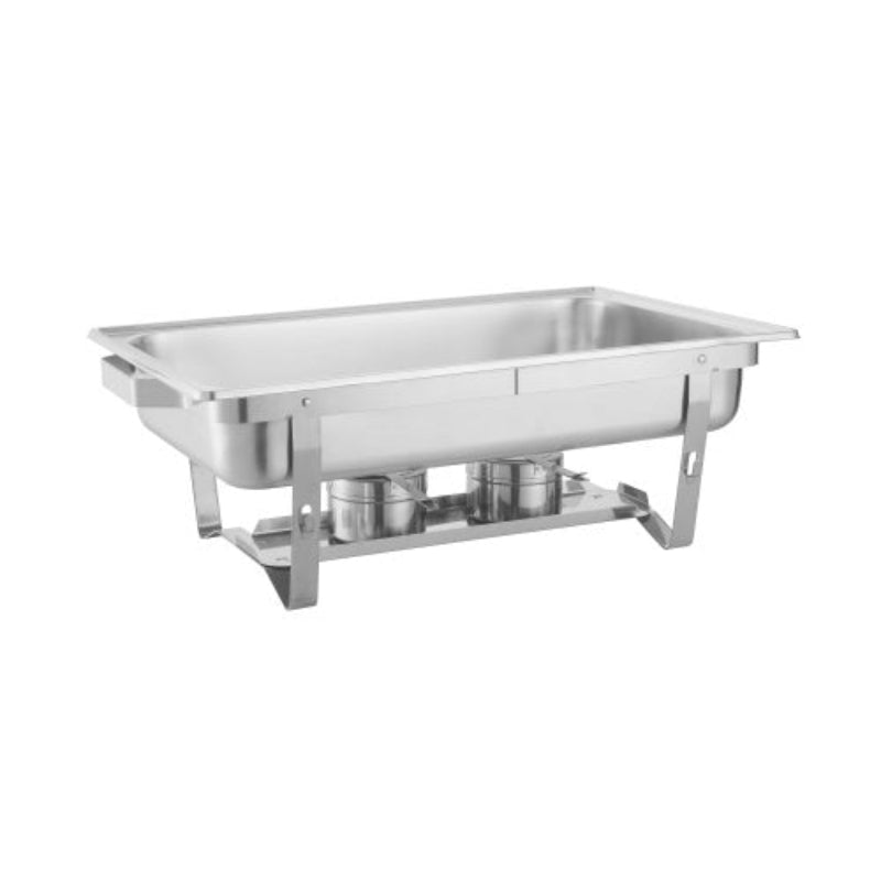 Stainless steel chafing dish on a white background