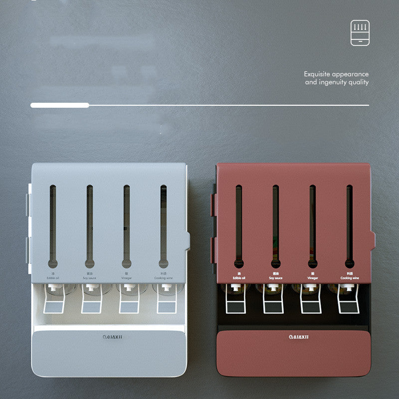 Two kitchen utensil holders, one gray and one red, on a dark background.